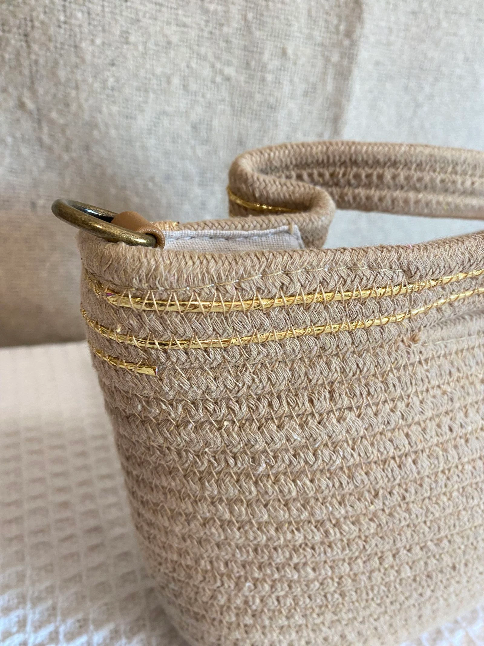 Gouden katoenen strooien handtas – photo 2